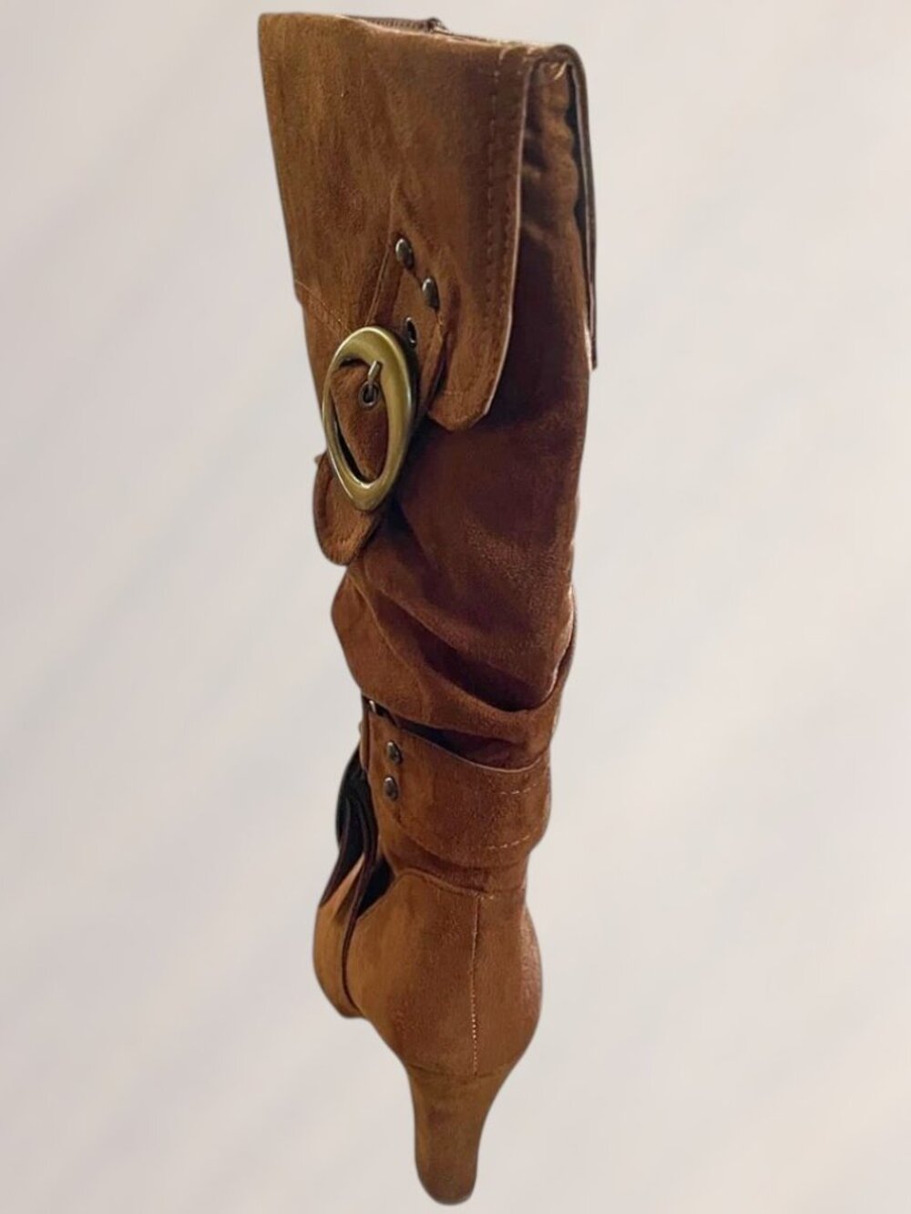 Western Inspired Women's Slouch Foldover Knee High Boots | Gold Buckle Sizes 5–8 - Picture 5 of 8